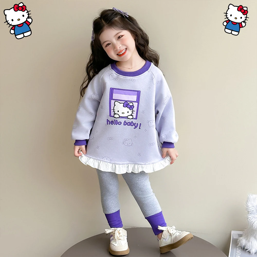 

Детский комплект «Hello Kitty» для девочек, осенний милый кавайный Санрио, аниме, модный стиль принцессы, леггинсы с капюшоном с героями мультфильмов, комплект подарков