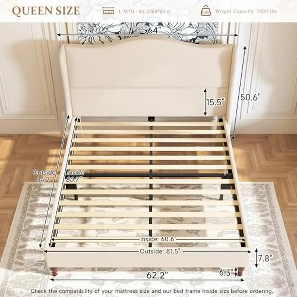 Queen Size Upholstered Platform Bed with 51