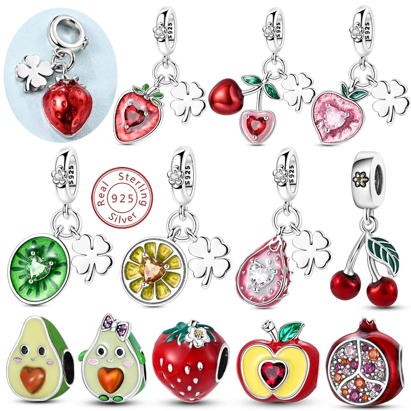 Charms Bead 925 Sterling Silver Cherry Strawberry Lemon Peach Avocado Charms Fit Original Bangle Bracelet Pendant DIY Jewelry