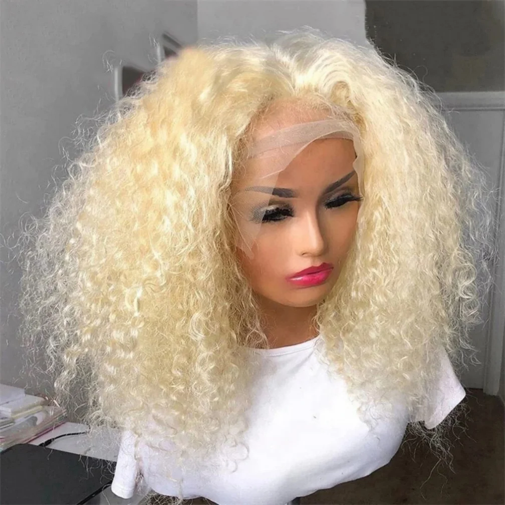 

26 дюймов 180 Плотность Светлые Кудрявые Вьющиеся Парики Фронта Шнурка Для Женщин С Волосами Младенца Синтетическое Волокно Глубокая Часть Парики Для Повседневного Ношения