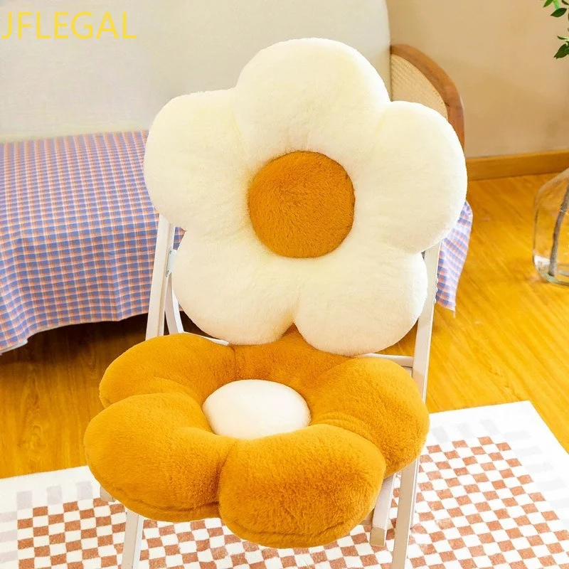 Flower Shaped Plush Cushion Fluffy Faux Rabbit Fur Seat Pad Chair Cushion Decorative Throw Pillow for Bedroom Sofa Bay Window