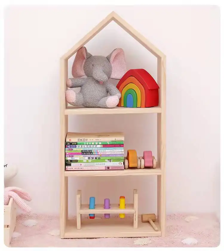 Large-Capacity 1 MOQ House Shape Toy Shelf Storage Book Shelves Organizer Kids' Cabinets Storage Rack wooden Children Cabinets