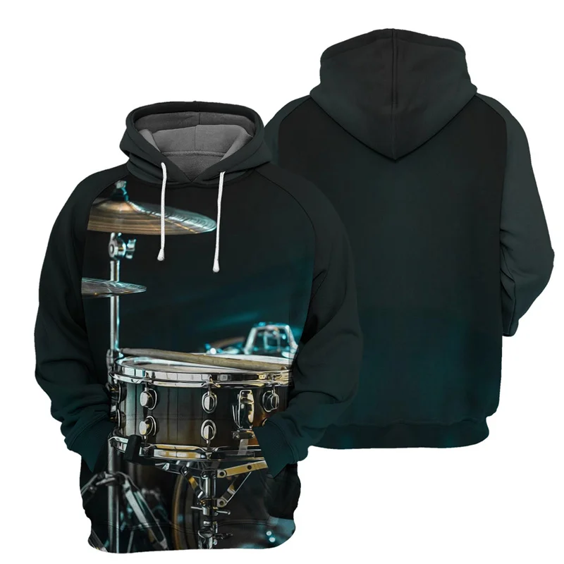 Piano Guitar 3D Print Hoodie For Men Long Sleeve Pullover Musical Instrument Pattern Sweatshirts Street Hooded Coat Male Clothes