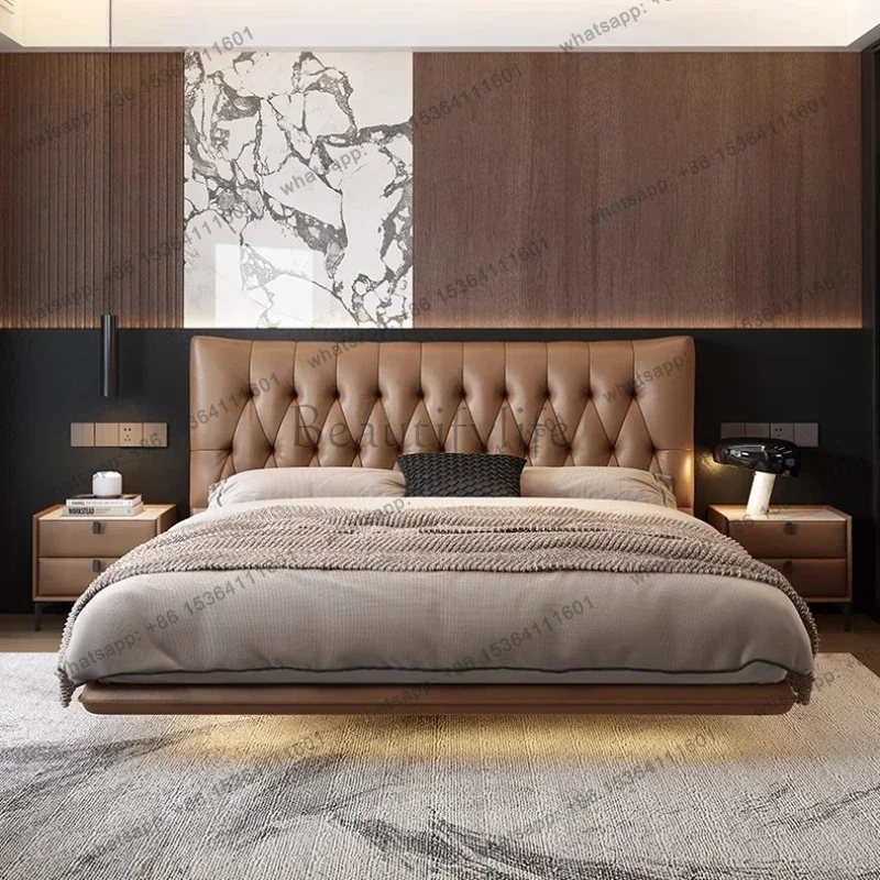 Modern Luxury Levitation Leather Double Bed 2 People Full Size Bed Frame Queen Beds Bedroom Furniture