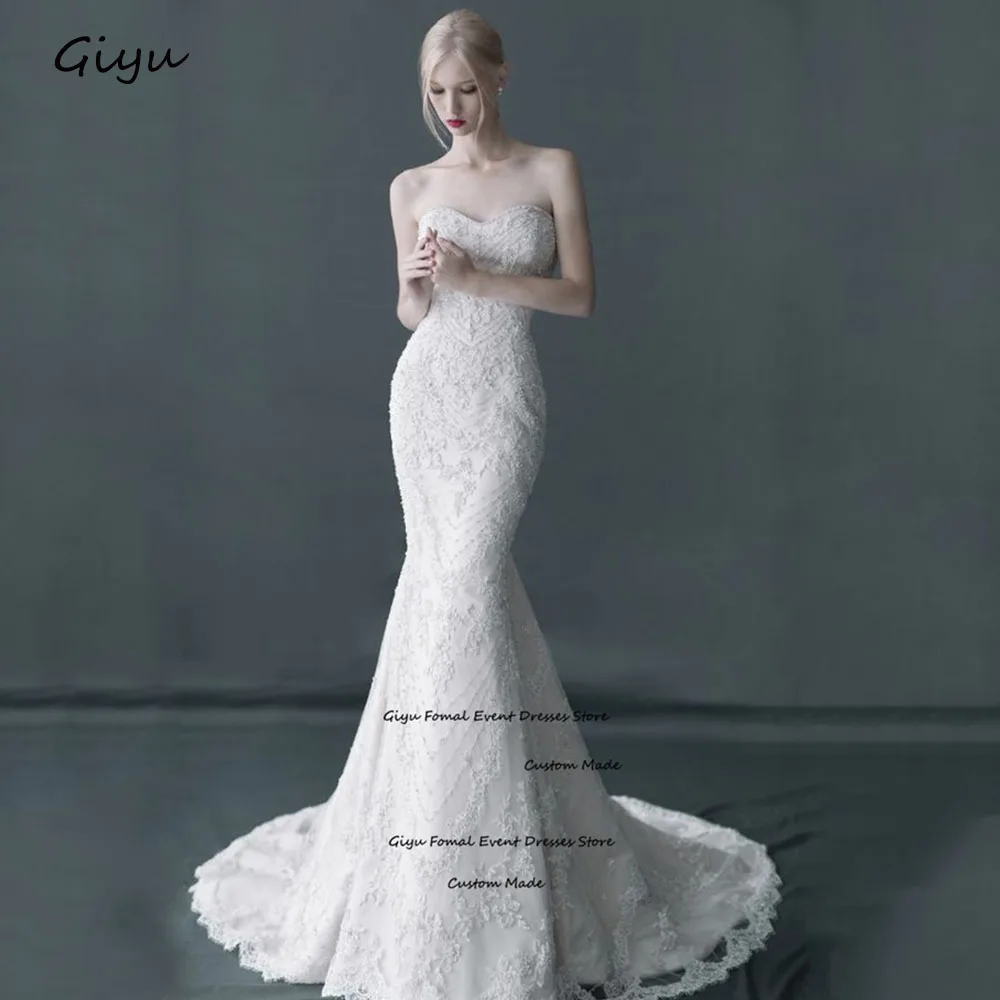 Giyu Exquisite Full Lace Followers Wedding Dress For Woman Mermaid Trumpet Floor-length Vestidos Novias Boda Bridal Gown