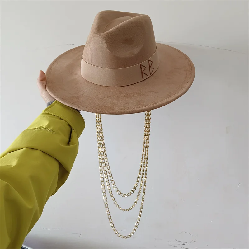 Fedora Hat Punk Pearl Chain DIY Rose Red Supports Various Hats Customized Punk Hat Gorras para hombres for Men and Women Letters