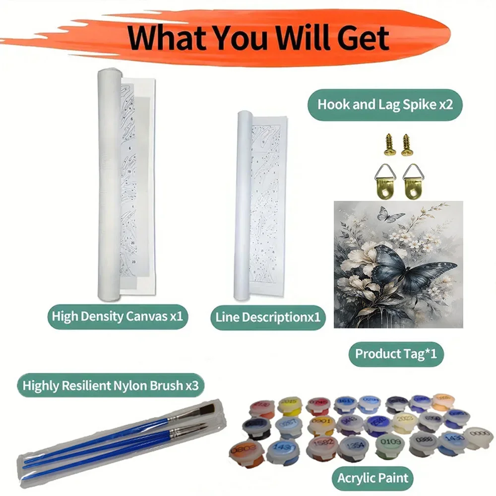 Professional Art Use 1pc Beginner-Friendly DIY Adult Paint by Numbers Kit - Includes Acrylic Paints, Canvas, 3 Paintbrushes, and
