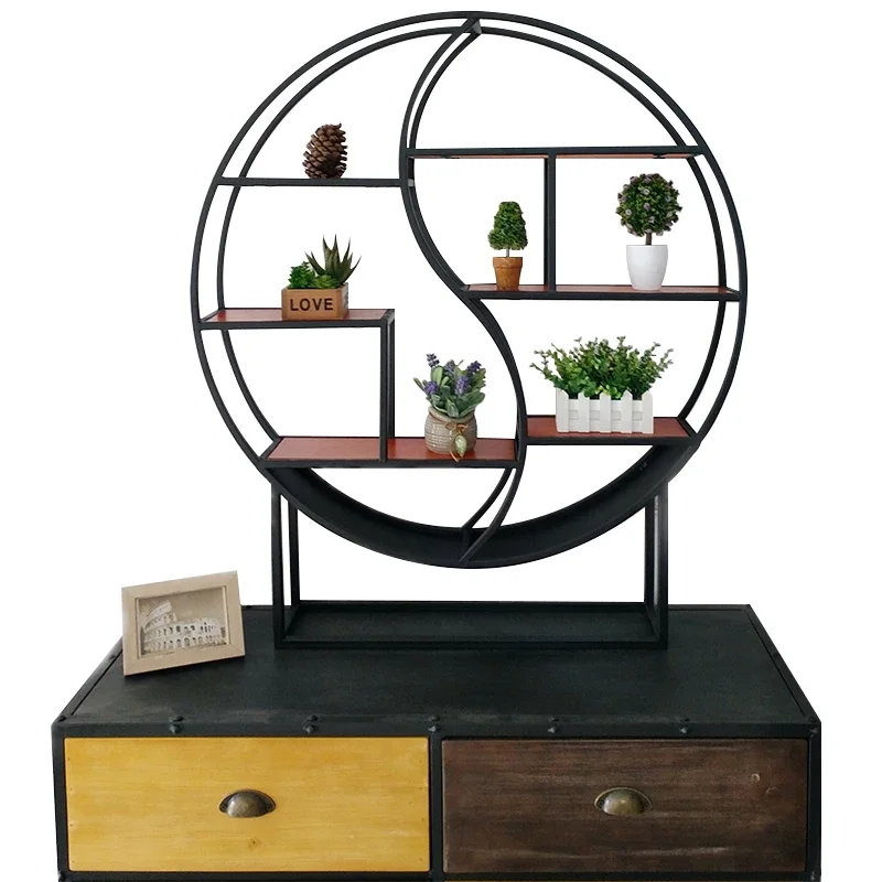 European style living room wall mounted iron storage rack, wall decoration circular display rack