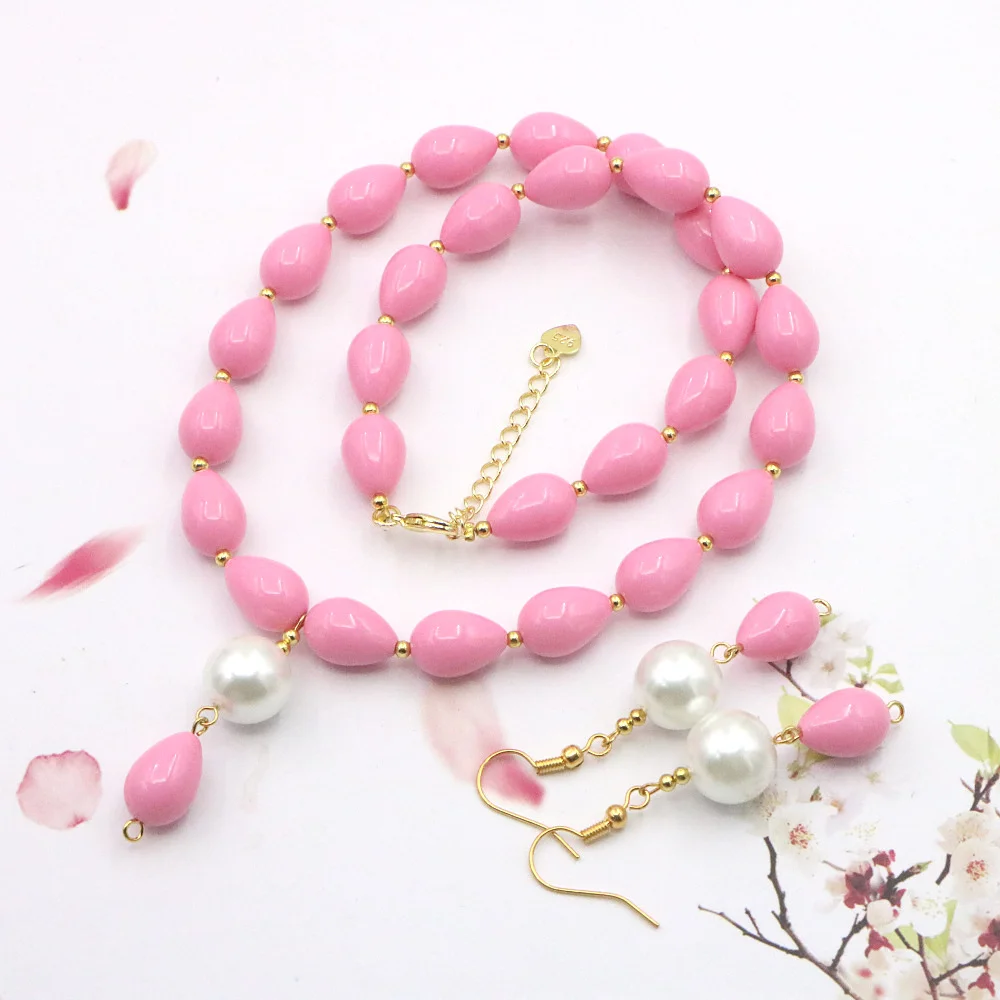 charm Fashion 9x13mm Droplet Shaped Necklace Earring Set Jewelry for Women Banquet Clothing Daily Versatile Accessories Wholesal