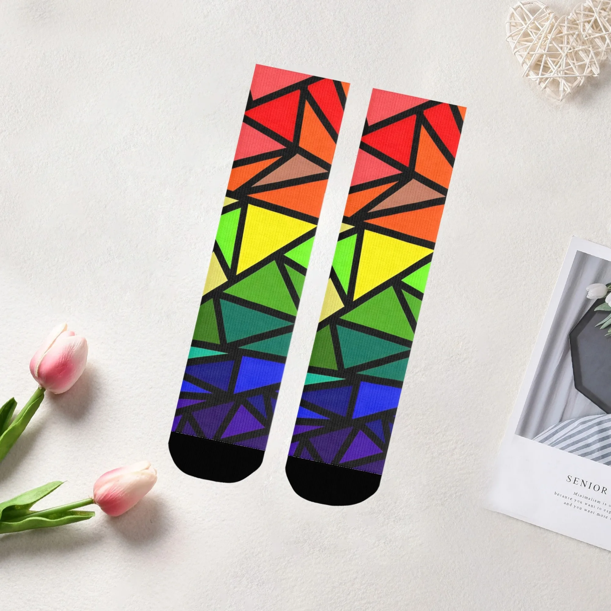 Colored Glass Socks Non-slip Elastic Breathable Men's Socks Travel Leisure Hiking Retro Trendy Fashionable Edgy Streetwear Socks