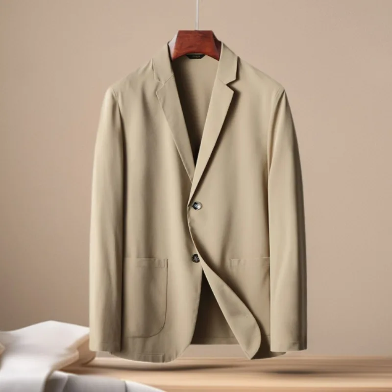 KIDWHXR Suit Coat Men Summer Business Casual Thin Breathable Male Blazer Simple Solid Long Sleeve Loose Versatile Man Outerwear
