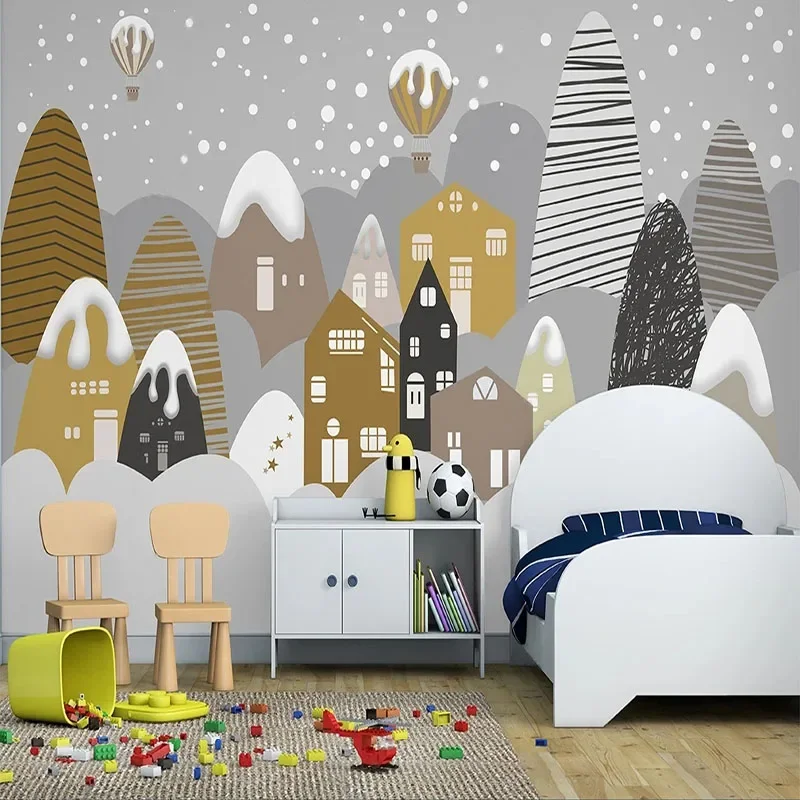 Custom Photo 3D Cartoon Creative Snow Scene Small House Decoration And Family Background Wall Mural Wallpaper Papel De Parede