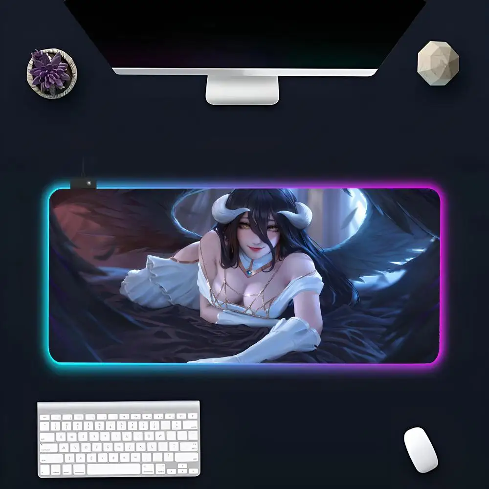 Anime A-Albedo O-Overlord MINISO MousePad RGB Gaming Mousepad LED Large Gamer Mousepad XXL Keyboard Pad Luminous DeskMat Backlit