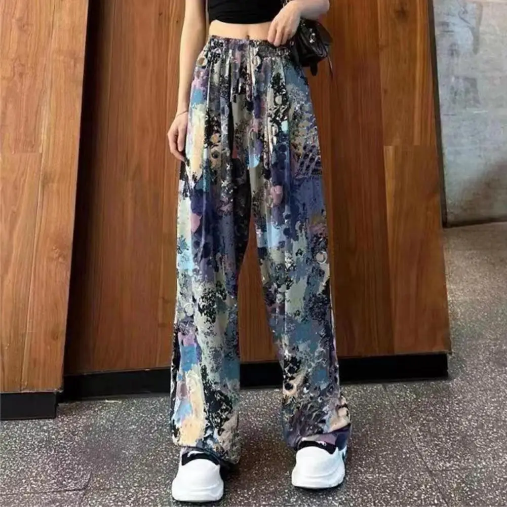 Women Summer Pants Stylish Women's Wide Leg Lounge Pants with Elastic Waist Adjustable Tie Featuring Camouflage for Streetwear