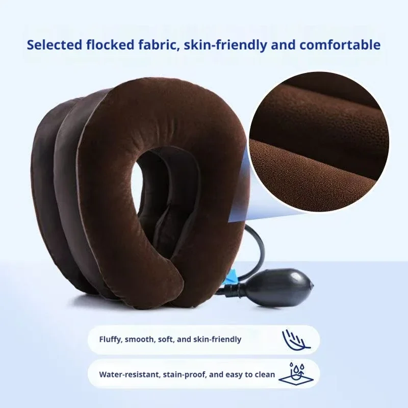 3 Layers Air Inflatable Neck Traction Brace Portable Hand Pump Neck Stretcher Cervical Collar for Office Car Airplane Use