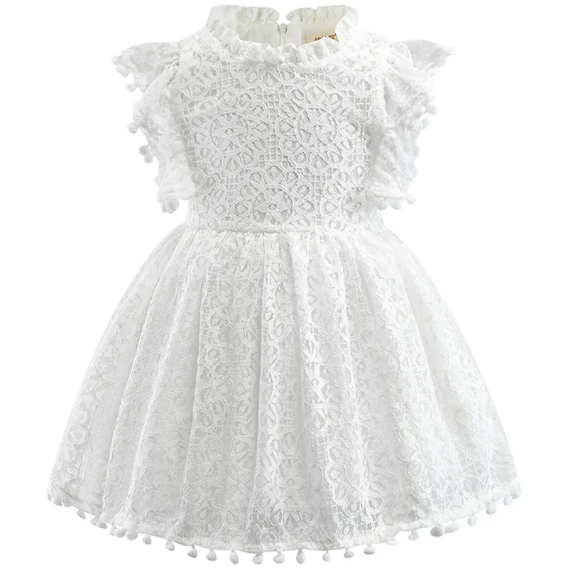 

2024 New Summer Girls' Lace Dress Thin Children's Doll Neck Skirt