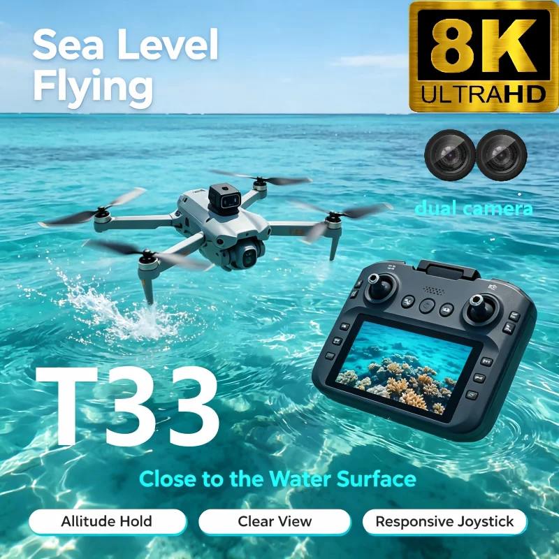 2026 New T33 8K Professional Drone With HD Camera 3-Axis Gimbal Dron Brushless 5G WIFI Screen Remote Control RC Quadcopter Toys