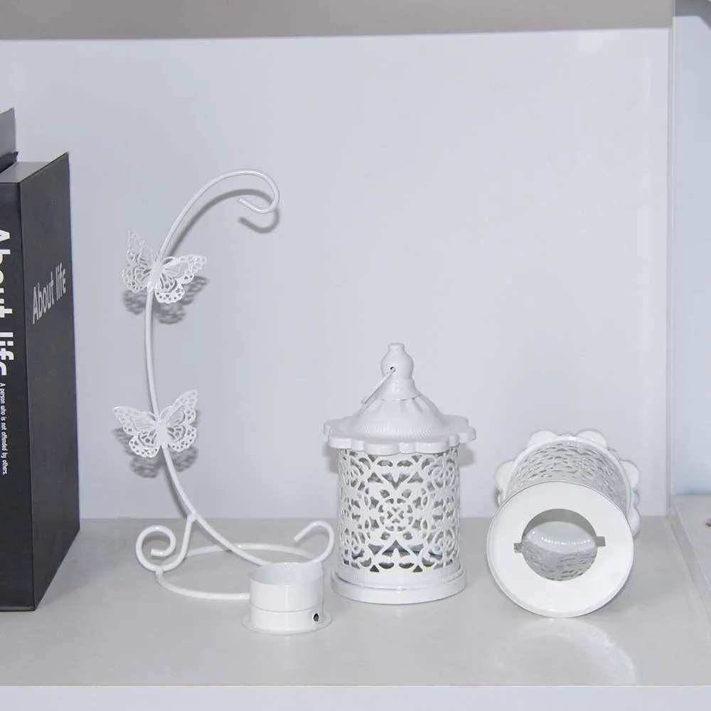 Iron White Hollow Birdcage Lantern 5.31x9.25 in white Tabletop Birdcage Ornament Dual Use Hang/Stand Wedding Decorative Lantern