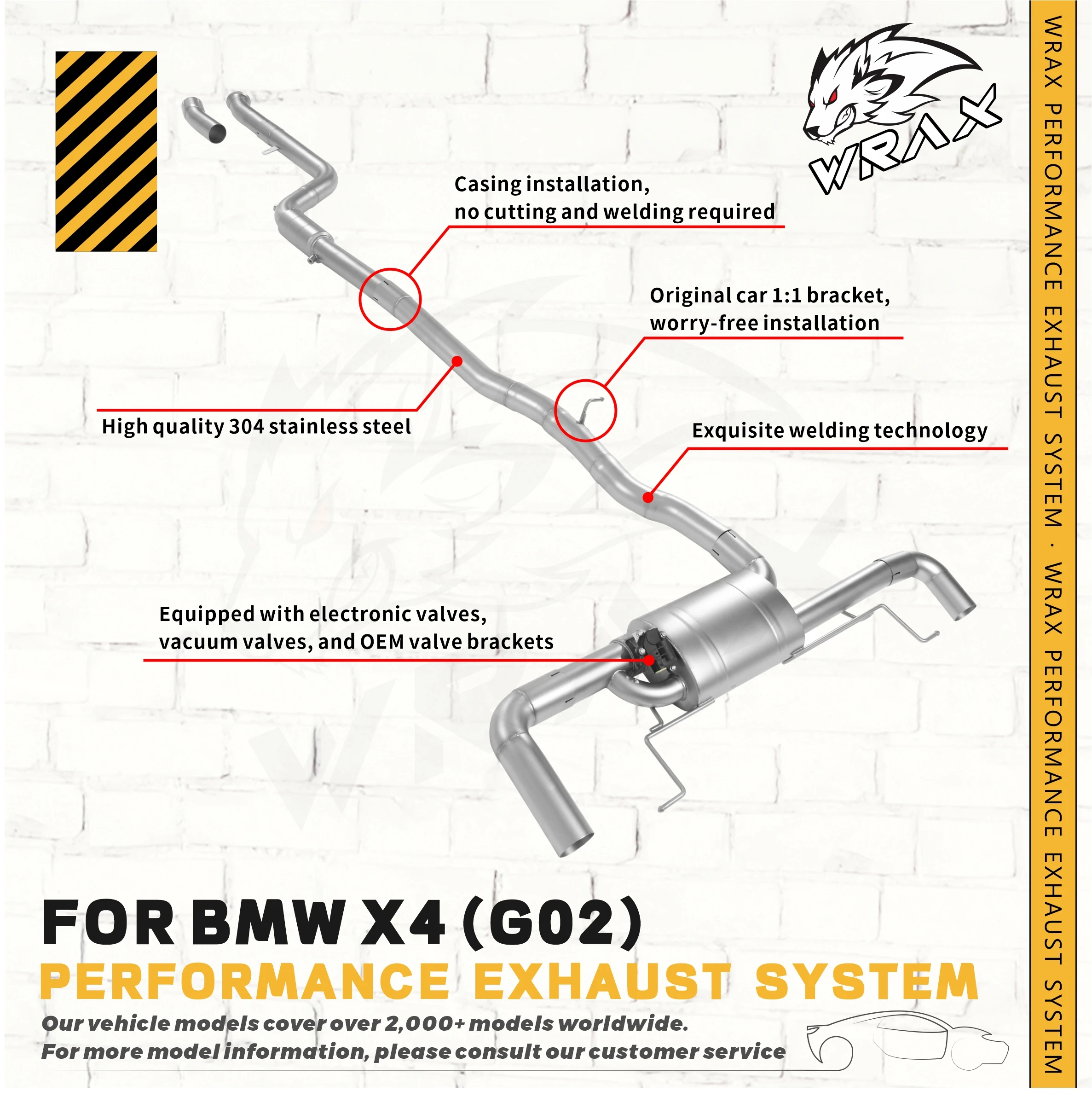 

Sporty Exhaust Sound WRAX Direct Fit stainless steel Valved Catback Exhaust For BMW X4 F26 F98 G02 Performance Upgrade