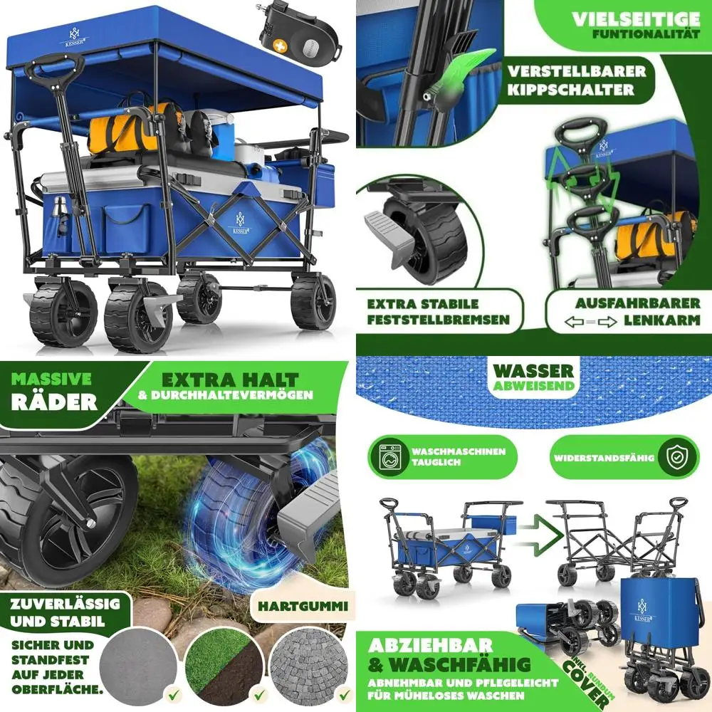 

Складная тележка Kesser GT9000 с крышей и 3-точечной ременной системой, складные твердые резиновые шины