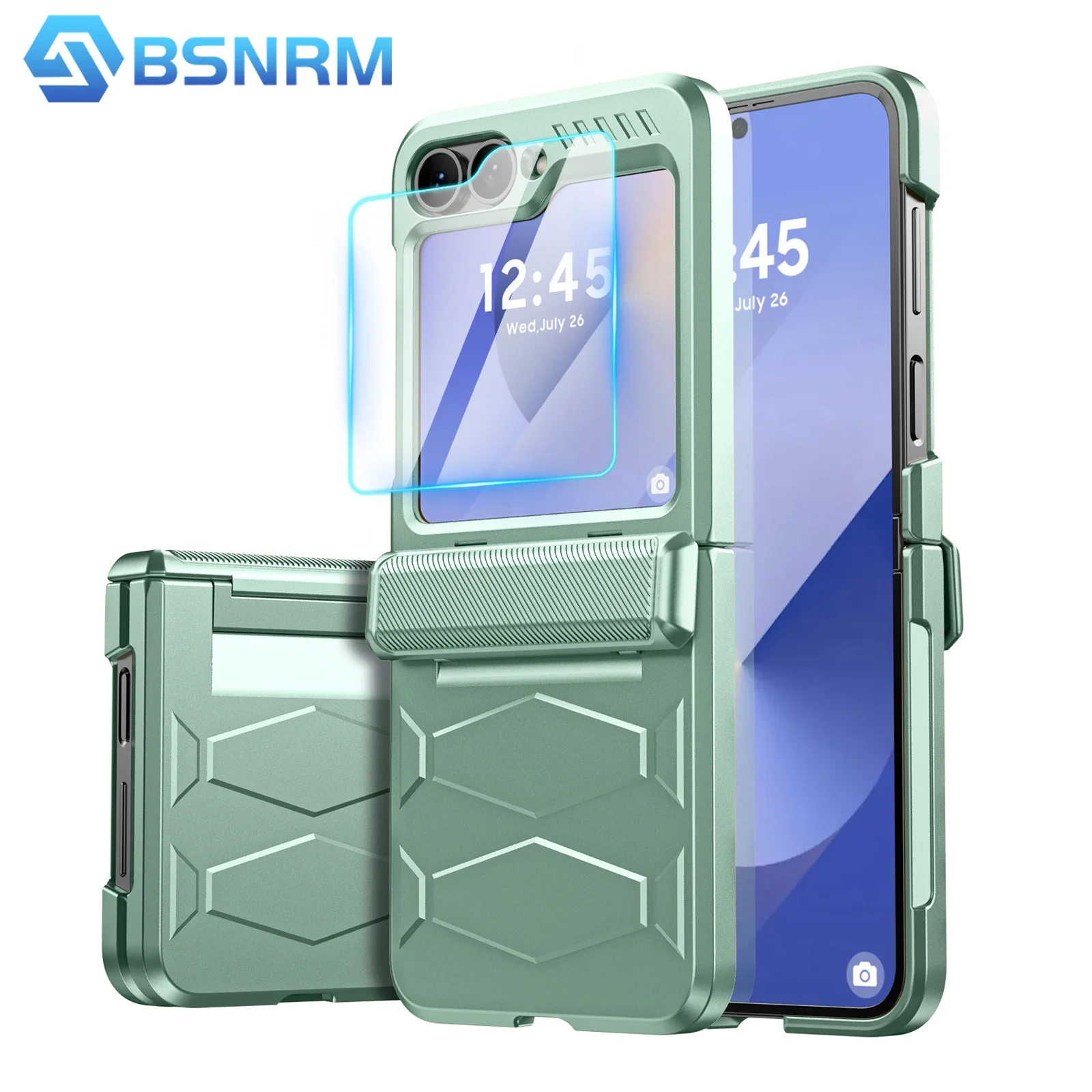 

for Galaxy Flip 6/7 FE Shockproof Phone Case,with Non-Slip Texture,Rugged Hinge Protection,Wireless Charging Case-Light Green