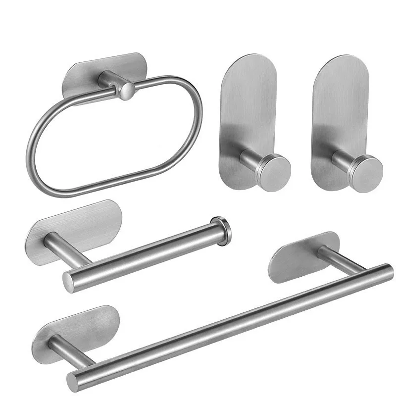 YCRAYS No Drilling Brushed Bathroom Accessories Sets Toilet Tissue Roll Paper Holder Towel Rack Bar Rail Ring Robe Hook Hardware