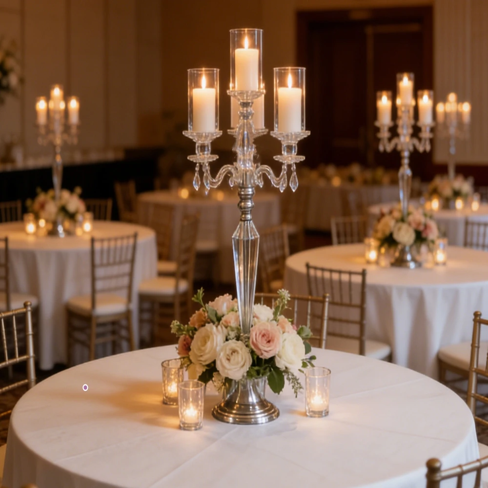 5/10pcs/)only use led candle 5arm acrylic cylinder candelabra  wedding centerpiece candle stick table  candle holder for wedding