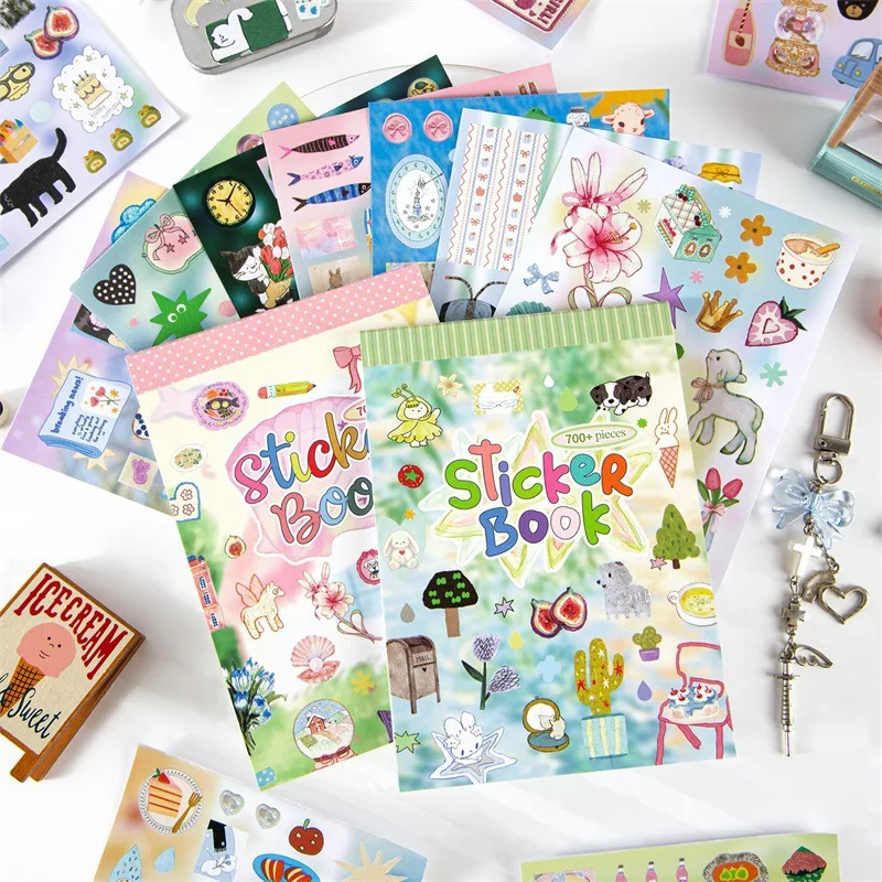 24pcs/set New Stickers Book Korean Cartoon Cute Elements Film Die-cutting Sticker Book Diy Handmade Scrapbook Aesthetic Gift