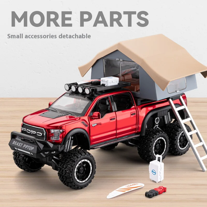 1:24 Raptor Pickup Truck Model, Removable Simulated Alloy RV, Off-road Toy Car With Sound and Light, Boy's Birthday Gift