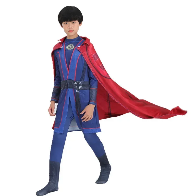 Adult Kids Doctor Strange Costume Dr Cosplay Blue Heavy Jumpsuit and Red Cloak Full Set For Halloween$0$k