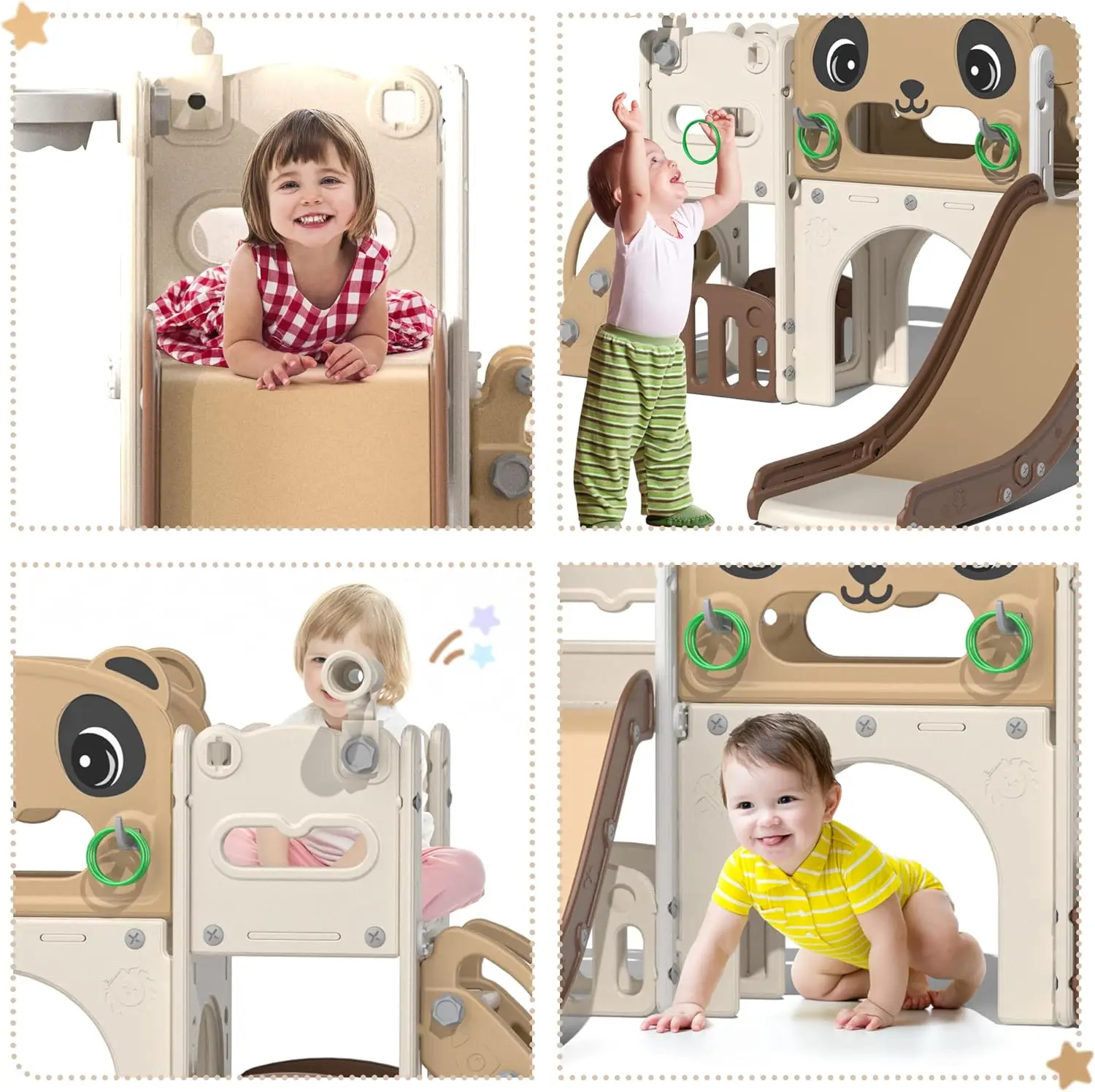 9 in 1 Toddler Slide and Climber Playset Indoor Outdoor Kids Slide with Basketball Hoop,Telescope and Storage Space, Freestandin
