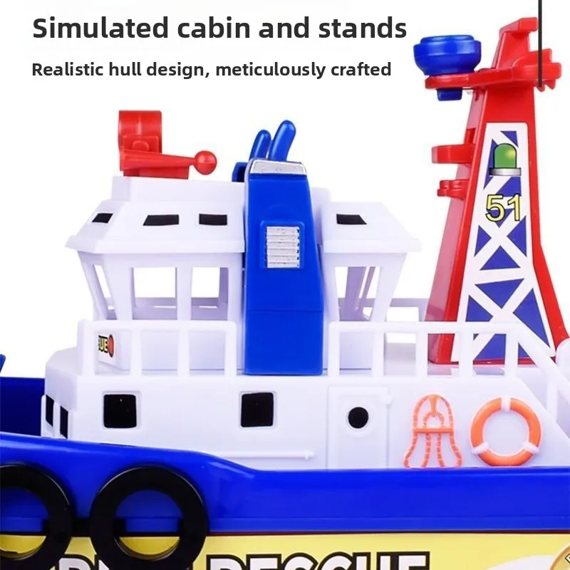 يتميز نموذج القارب الماري الكهربائي للإنقاذ المحيطي للأطفال على أضواء LED والموسيقى ووظائف رذاذ الماء لعبة حمام حمام السباحة للأطفال #5