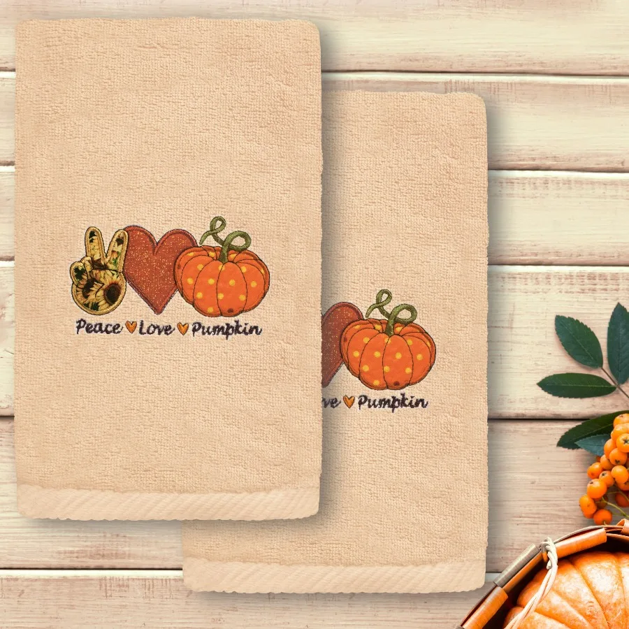 

PeaceLovePumpkin - Роскошные турецкие хлопковые полотенца для рук с вышивкой, песочно-бежевые, 2 штуки