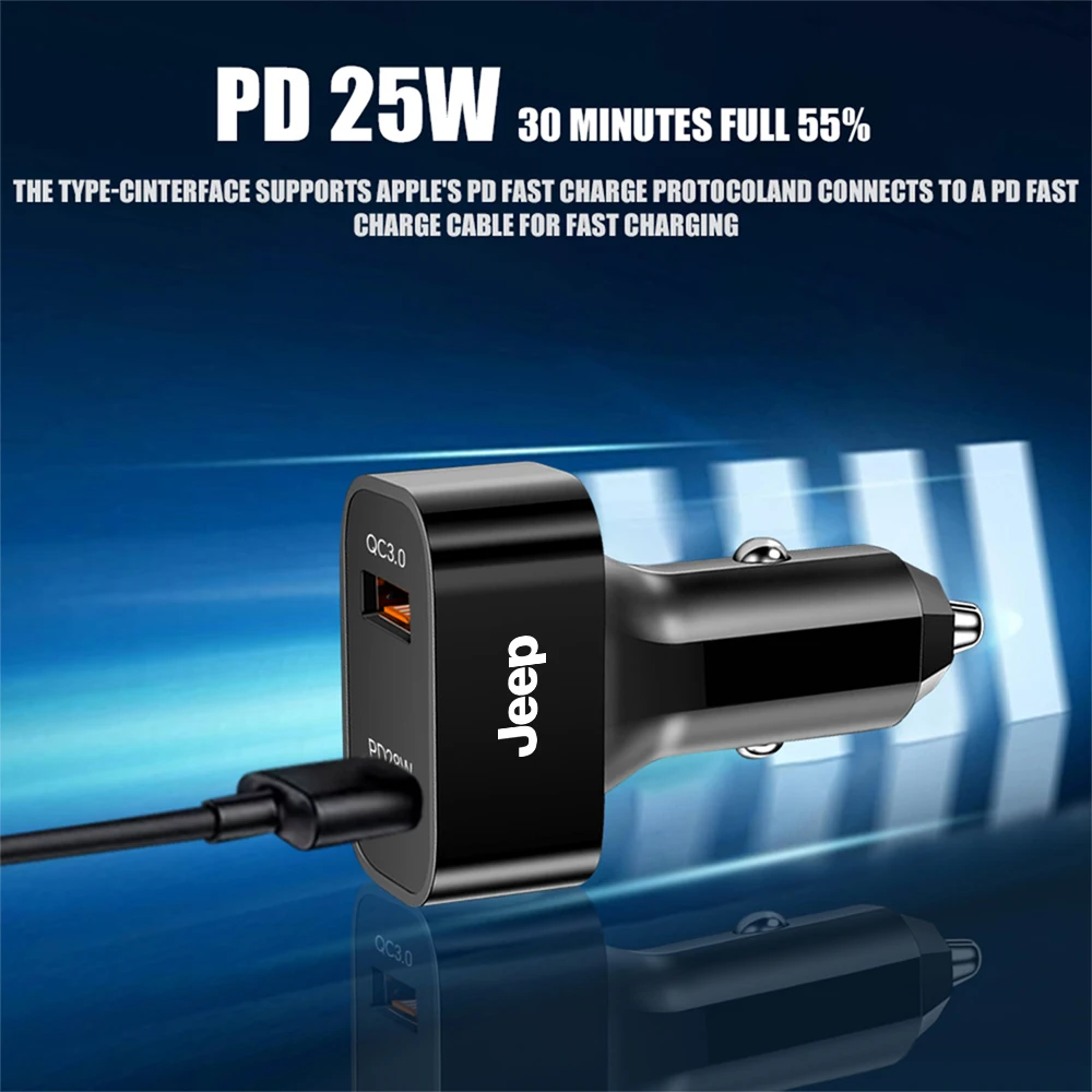 

USB Car Charger 25W Fast Charging Type C Phone Charger Adapter For Xiaomi Samsung Iphone For JEEP GrandCherokee Wrangler Compass
