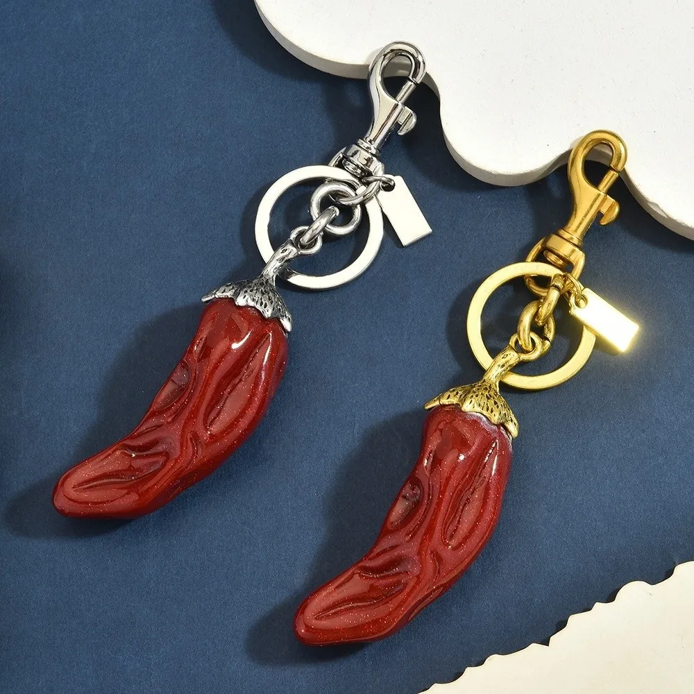 Versatile Glitter Chili Pepper Keychain 3D Handmade Lucky Keyring Portable Retro Handbag Charm Bag Decoration