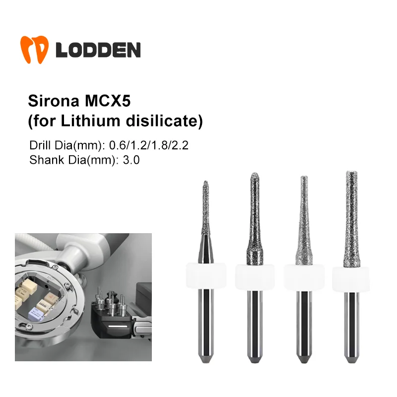 

LODDEN Sirona MCX5 for LIthium Disilicate Dental Milling Burs Dental Lab Grinding 1pcs Drills Coating D3-34-D0.6/1.2/1.8/2.2mm