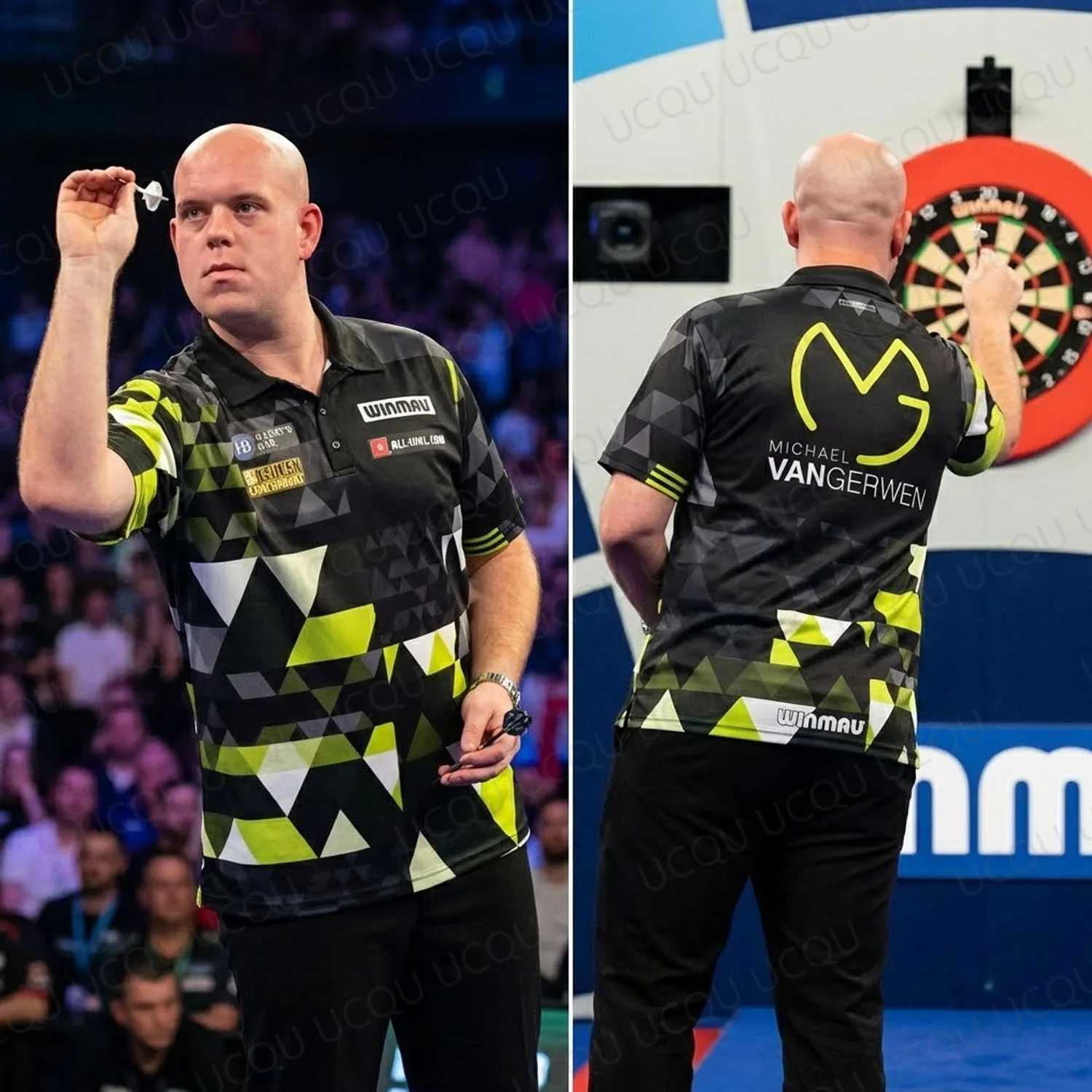 MvG Michael van Gerwen Darts Shirt New Winmau Green Black Polo Jersey Men Quick Dry Sportswear Mighty Mike Gift