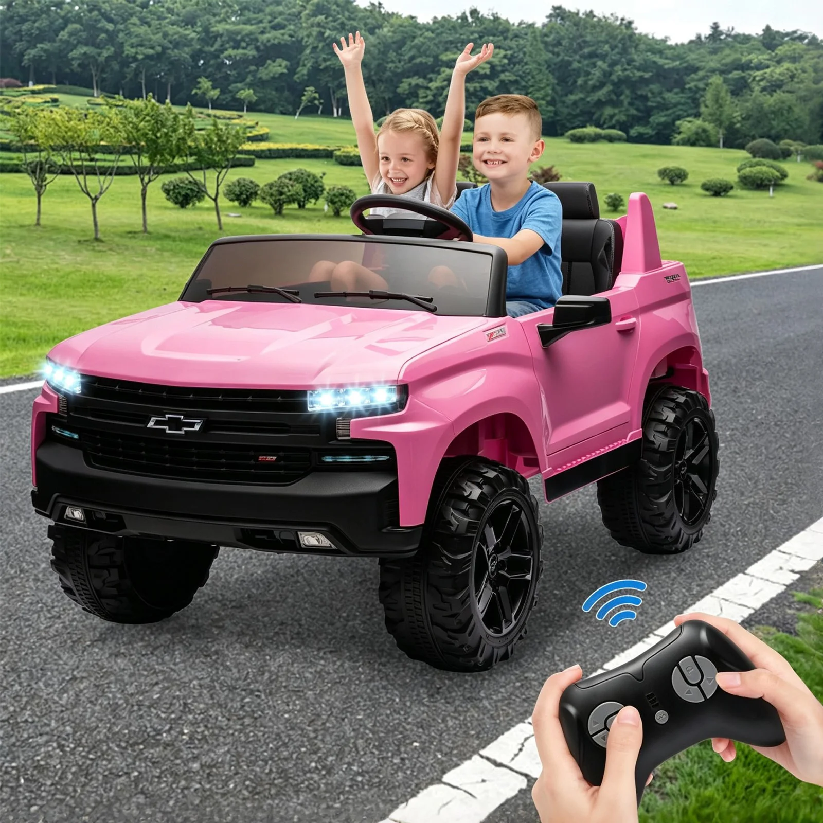 24V 2 Seater Kids Electric Ride On Truck With Parent Remote Control, Dual Motors, Spring Suspension, Music, LED Light