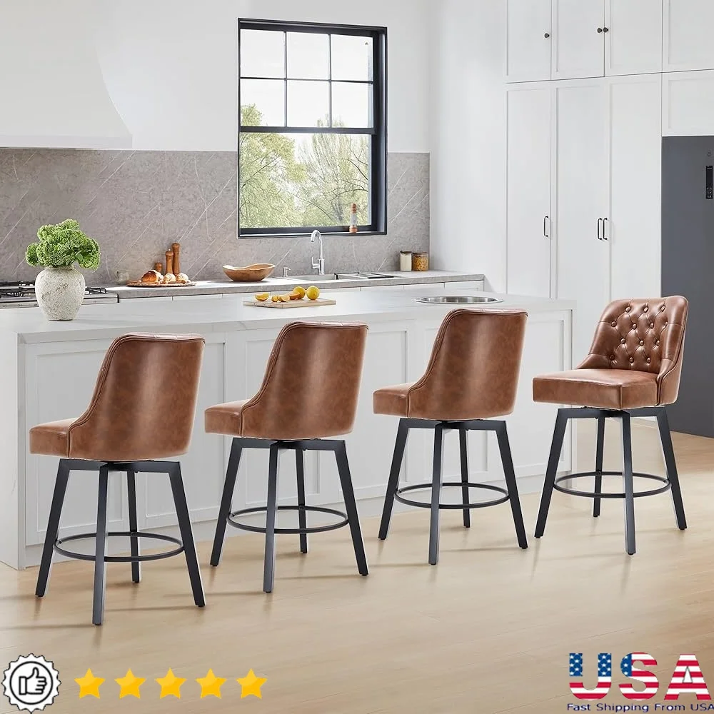 

Counter Height Swivel Barstools Set of 4 Upholstered Kitchen Stools with Back Modern Leather Swivel Seating Home Bar Dining