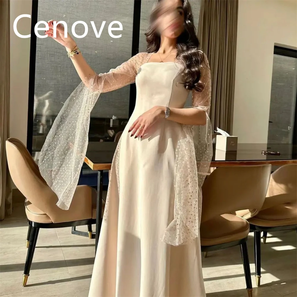 

Cenove White A-Line Square Neckline Prom Dress Long Lace Sleeves Evening Summer Party Dress For Women 2023