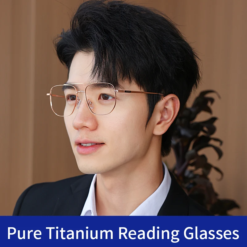 Ultra-Thin Reading Glasses Blue Light Aviator for Men Pure Titanium Frame  Computer Magnifying Presbyopic Eyeglasses