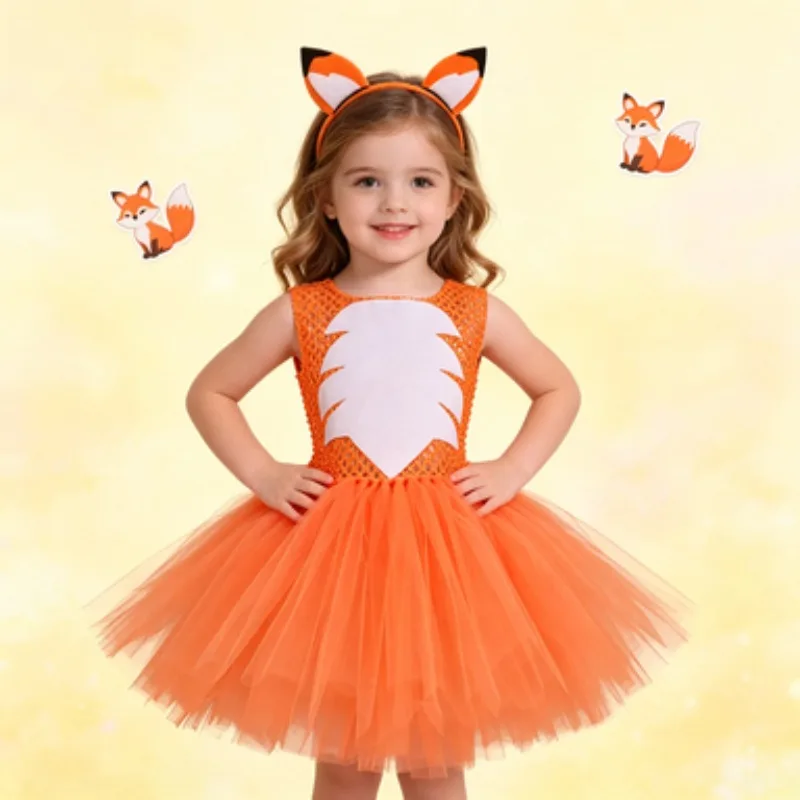 Cute cartoon-themed ruffled dresses for kids, fluffy short skirts made of soft tulle for daily casual wear, suitable for Party