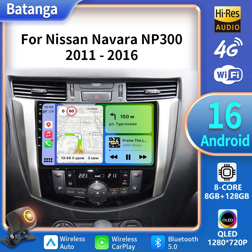 10 "Android Auto para Nissan NAVARA Frontier NP300 2011 - 2024 Radio de coche reproductor de vídeo Multimedia BT navegación GPS pantalla QLED