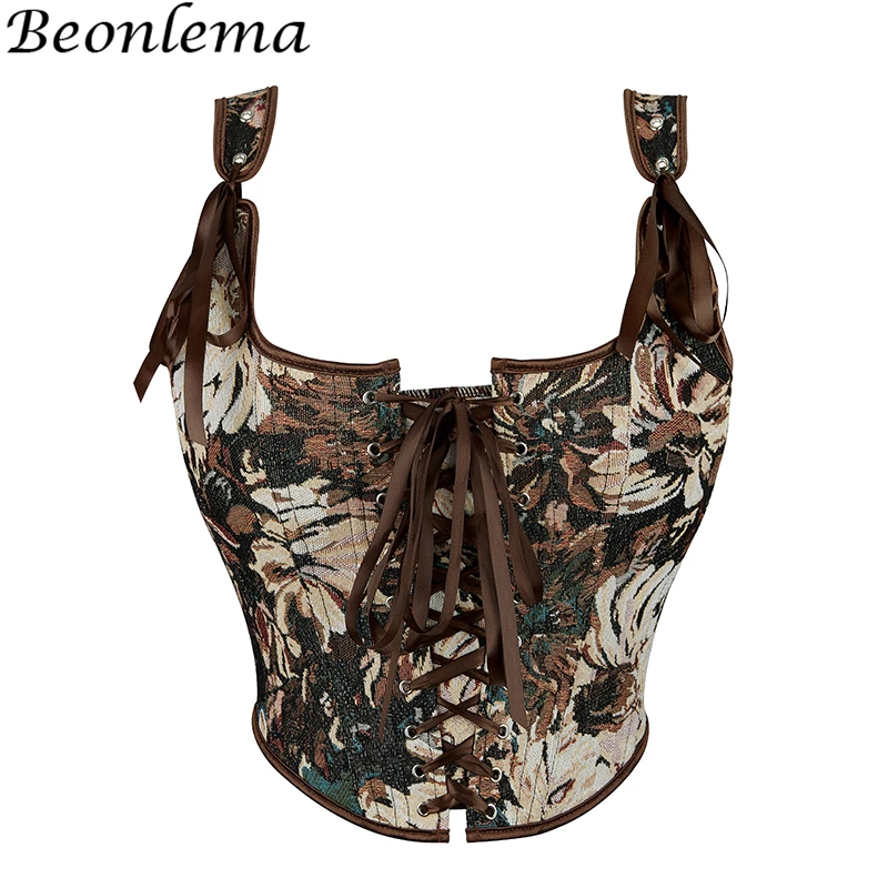 

Beonlema Women's Corset Floral Lace Up Bustier Body Shaper Waist Trainer Vintage Camisole Tops