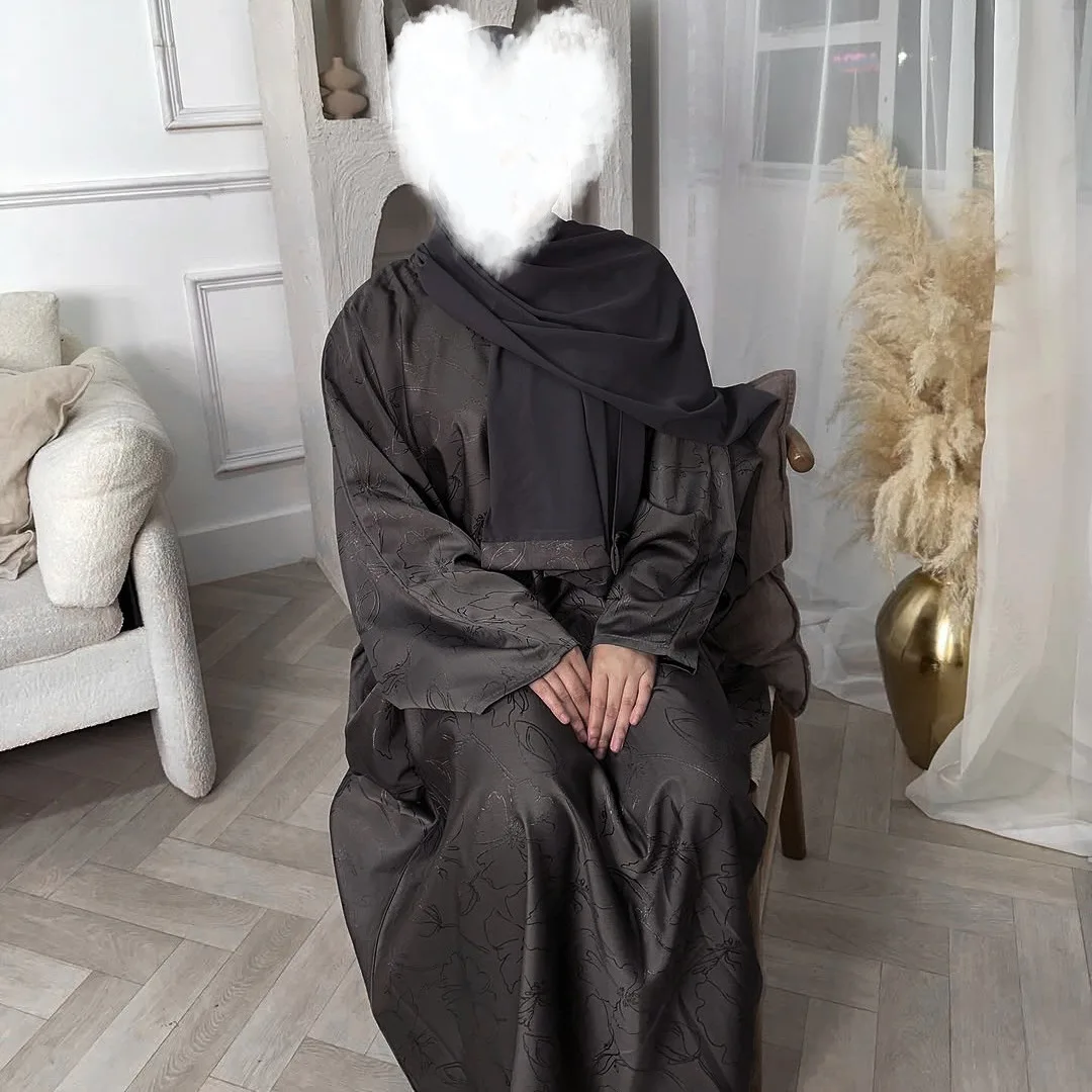 Loriya Abaya Dubai 2025 Premium Jacquard Plus Size Damska Sukienka Abaya z Wewnętrznym Paskiem Luksusowy Muzułmański Kaftan Abaya z Rękawami typu Batwing