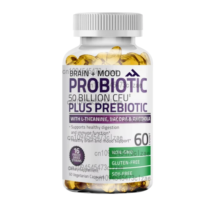 

Probiotics 50 Billion Colony Units Plus Prebiotics, Containing 60 Vegetarian Capsules of Theanine, Pseudopurslane, and Rhodiola