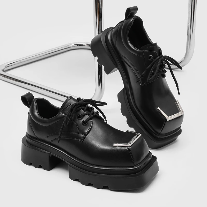 

New Style Men Fashionable Derby Shoes Men Thick-soled Anti-slip Breathable Business Youth Party Leather Shoes Men Sizes 38-46