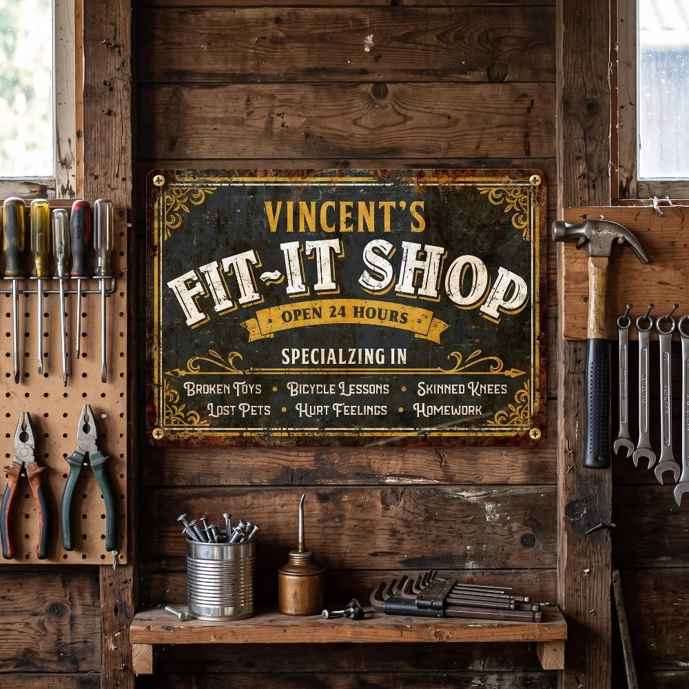 CIFbuy Personalized Text Vintage Fit‑It Shop Metal Sign, Custom Name Garage Wall Ornament (Only For Decoration)