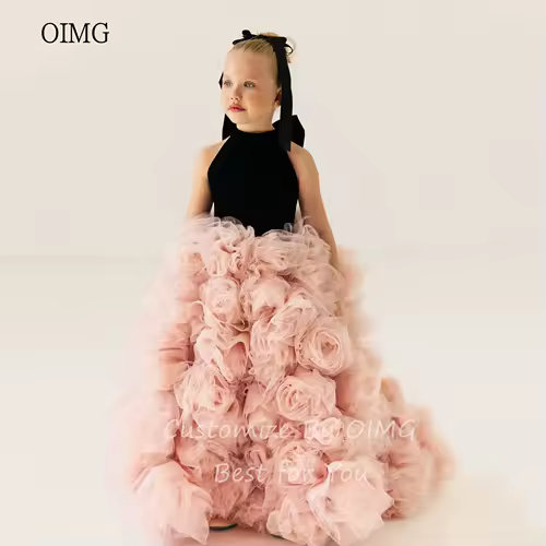 OIMG Luxury Ball Flower Girl Dresses High Neck Gown Wedding Party Dress Flowers Floor Length Princess Birthday Dress Customized - Image 3