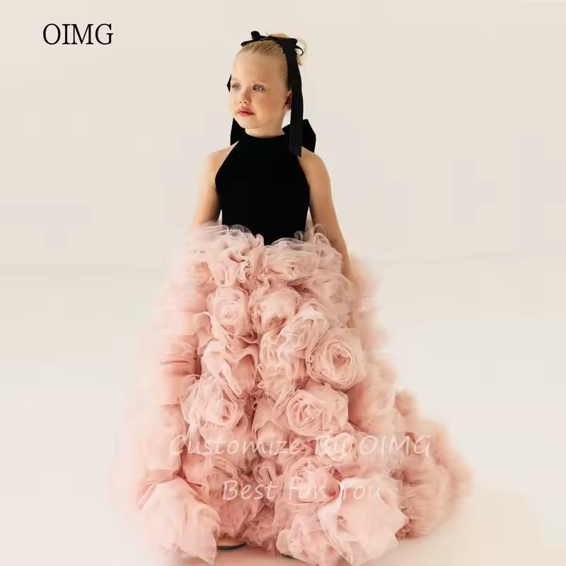 OIMG Luxury Ball Flower Girl Dresses High Neck Gown Wedding Party Dress Flowers Floor Length Princess Birthday Dress Customized - Image 3